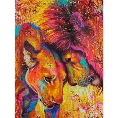 Peinture artisanale en diamant, bricolage, strass, broderie de diamant, Couple de Lion, Art mural, décor artistique 20X30CM black