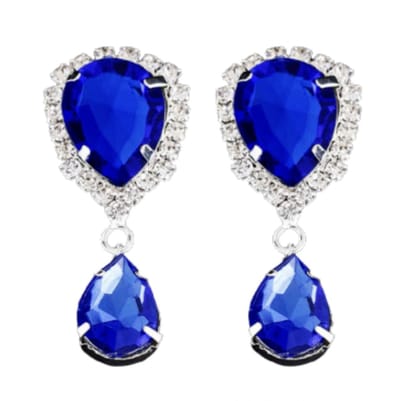 Clip oorbellen- Blauw- geen gaatje- Strass- lang- Charme Bijoux