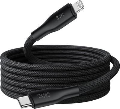 Lange oplaadkabel geschikt voor iPhone 14 t/m 7, iPad 2017 t/m 2021 met Lightning naar usb C - Kabel - Voor snellader - Power delivery - 20w - 3 meter - Zwart