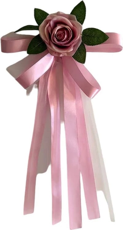 autodeco.nl SIA OUD ROZE Handvatten Decoratie 4 stuks- Trouwauto Versiering - Oud Roze Rozen met Linten en Tule - Bloemen voor op de Handvatten - Versiering Handvat Auto - Autoversiering voor Volgauto's