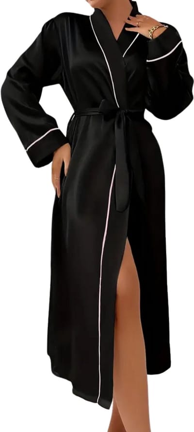 Livano Satijnen Badjas Dames - Kimono - Kamerjas - Satijn - Ochtendjas - Pyjama - Zwart - Maat S