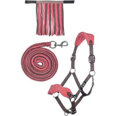 Halsband voor paard met haak en vliegenfranje HKM