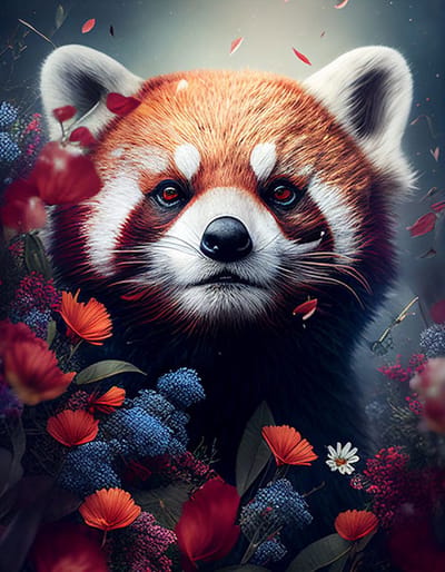AI - Woondecoratie - Poster - Dieren - Panda - Bloemen en jungle - 30 - 70 x 100 cm