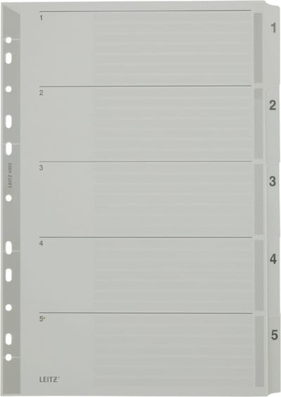 LEITZ Tabbladen A4 1-5 grijs 5-delig met mylarkarton en folieversterking