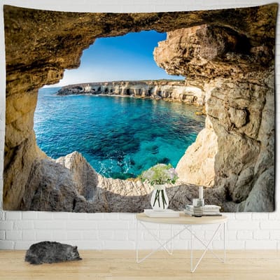 Landschap Strand Raam Schilderij Wandtapijt Muur Hangend 3d Print Boho Tropisch Hippie Tapiz Woondecoratie 150x150cm