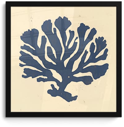 Poster in lijst - Fotolijst 40x40 cm - Posters - Blauw koraal - Vertakkingen - Beige - Posterlijst zwart - Decoratie - Wanddecoratie woonkamer - Muurdecoratie slaapkamer