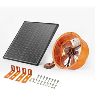 VEVOR Solar Fan, 400 x 150 mm, op zonne-energie werkende ventilator, zolderventilator met instelbare thermostaat, extern rooster, luchtstroomcapaciteit van 1300 CFM, voor zadeldak, dak, garage en werkplaats