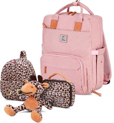 Brisby Luiertas Original - Roze - Kinderrugzak - 1.5L kinderlunchtas Giraffe