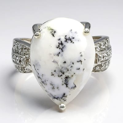 Cavill - Zilveren Ring met 9,48ct Dendrieten Agaat en 0,21ct Witte Topaas - 925 Sterling Zilver - Elegant Braziliaans Design - Ringen Maat 17
