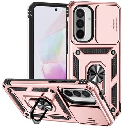 Coverup Hoesje - Geschikt voor Samsung Galaxy A36 / A56 Hoesje - Coverup Armor Ring Kickstand Back Cover met Camera Shield - Rose Gold