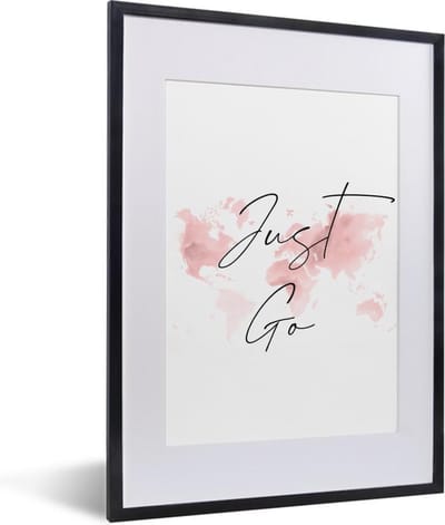 Poster in lijst - Fotolijst 30x40 cm - Posters - Wereldkaart - Waterverf - Spreuk - Posterlijst zwart - Decoratie - Wanddecoratie woonkamer - Muurdecoratie slaapkamer