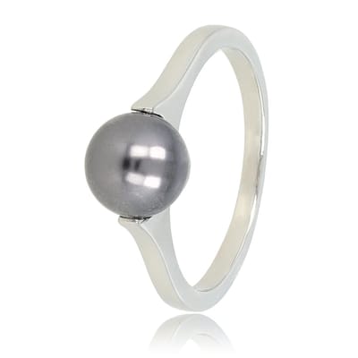 My Bendel - Ring Zilverkleurig met Grote Zwarte Parel - Zilverkleurige Ring - Grote Zwarte Parel - Tijdloze Schoonheid - met Luxe Cadeauverpakking | Sieraden Voor Dames | Maat 16.00 Mm / Maat 50
