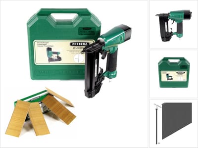 Prebena 2P-J50SDS luchtdruk spijkermachine 5-7 bar in transportkoffer + Prebena kromkopspijkers Brads 50 mm 4000 stuks - van verzinkt staal, geharsd