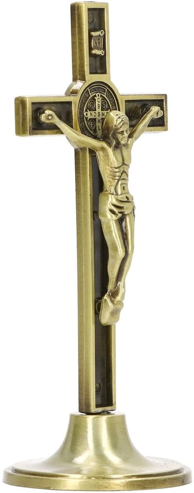 Dailygoods- Kruisbeeld Staand - Katholiek Kruis - Muur Kruis - Verwijderbare Tafelbasis - Zinklegering - Glanzend Ontwerp - Tafelkruis