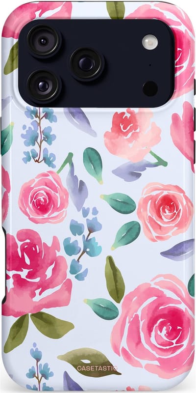 Casetastic hoesje geschikt voor Apple iPhone 17 Pro Max - MagSafe - Dubbellaagse bescherming - Aquarel Bloemendroom - Fashion Case - Lichtblauw Lichtroze