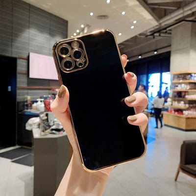 Luxe Vergulde Eenvoudige Case Voor iPhone 16 Pro Max 15 14 13 12 11 XR XS X 7 8 Plus SE Zachte Silicone Lensbeschermhoes 14 pro max black