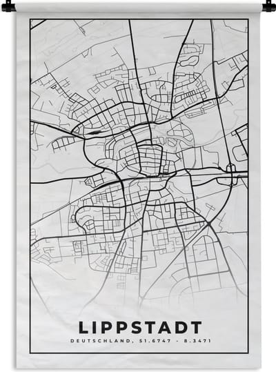 Wandkleed - Wanddoek - Lippstadt - Plattegrond - Stadskaart - Kaart - 120x180 cm - Wandtapijt