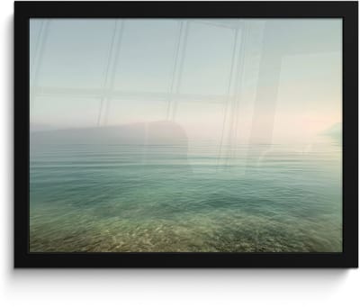 Poster in lijst - Fotolijst 40x30 cm - Posters - Zee - Horizon - Blauw - Mist - Posterlijst zwart - Decoratie - Wanddecoratie woonkamer - Muurdecoratie slaapkamer