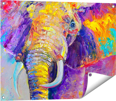 Gards Tuinposter Olifant van Olieverf - Kleur - Abstract - 80x60 cm - Tuindoek - Tuindecoratie - Wanddecoratie buiten - Tuinschilderij