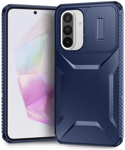 Hoesje Geschikt voor Samsung Galaxy A56 / A37 / A36 | Back Cover met Camera Slider | Schokbestendige Case | Camera Cover | Stevig | Blauw