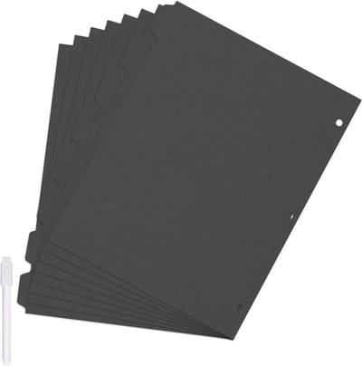 Ringbandverdelers met Tabs - Indexverdelers Map - Documenten Organiseren - 8 Tabposities per Set - 9x11 Inch - Zwart