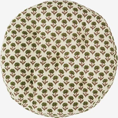 Madam Stoltz - Rond zitkussen - Gebroken wit met groene bloemetjes - 45cm