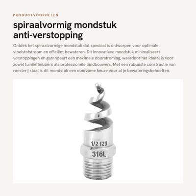 Dailygoods- Mondstuk Spiraalvormig - Roestvrij Staal - Anti-verstopping - Buitendraad - G1/2 DN15 - Maximaal Debiet - Sproeier