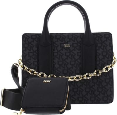 DKNY Leren Handtas Schoudertas Otto Satchel Bag BK Logo - BK Zwart