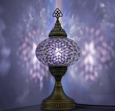 Mozaiek Lamp - Handgemaakte Nachtlamp - 1 stuk - Paars en Messing Basis
