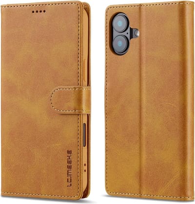 LC.IMEEKE Hoesje - Geschikt voor iPhone 16 Hoesje - LC.IMEEKE Luxe Book Case - Bruin