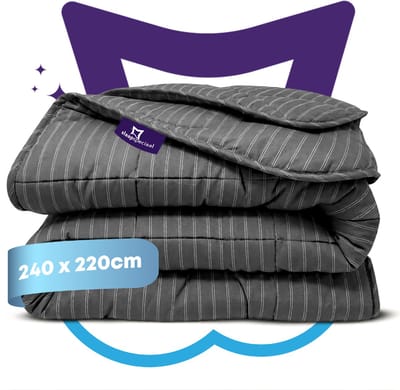 Slaapspeciaal Zomerdekbed zonder Overtrek - eazydekbed Series - Antraciet Gestreept - Wasbaar Dekbed - Licht en Ademend Hoesloos Dekbed - Gestreept Design - 240x220 cm - Gekleurd dekbed - Lits Jumeaux Dekbed