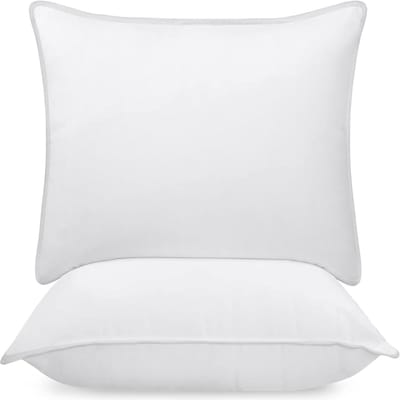 Famanu Bedding Premie Kussen (Set van 2), 80 x 80 cm Beddenkussens, Zachte Stof met Holle Vezelvulling (Wit)