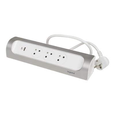 90 Graden TKD 3xPA USB A+C 1m Aluminium Monteerbare Contactdoos (Europese Stekkerdoos) - 049406 [5 Stuks]