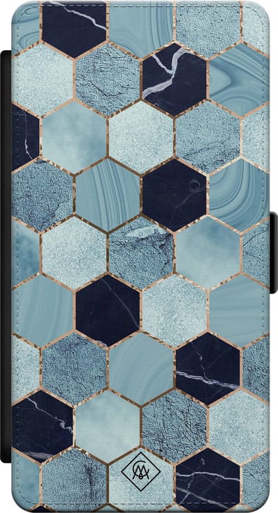 Casimoda® bookcase - Geschikt voor Samsung Galaxy S21 - Hoesje met pasjeshouder - Marmer Blauw Kubussen - Blauw - Kunstleer