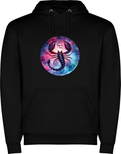 Zwarte unisex hoodie met “ Kleurrijke Sterrenbeeld Schorpioen – Astrologie – Horoscoop – Zodiac Signs “ Print Full Color Color merk Roly maat S