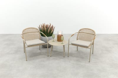 Helen wicker rope loungestoelen set met bijzettafel (3-delig) - Latte/Beige