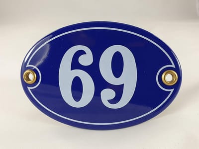 Huisnummer - Nummerbord Oval - Voordeur Decoratie - Handgemaakt Emaille - 10.5 x 7 cm - Blauw Wit