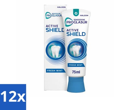 12 x Sensodyne - Tandpasta - ProGlasur Active Shield - Fresh Mint - Frisse Munt - 75 ml - Tandpasta - Glazuurbescherming - Gevoelige Tanden - Gaatjes - Suikerzuren