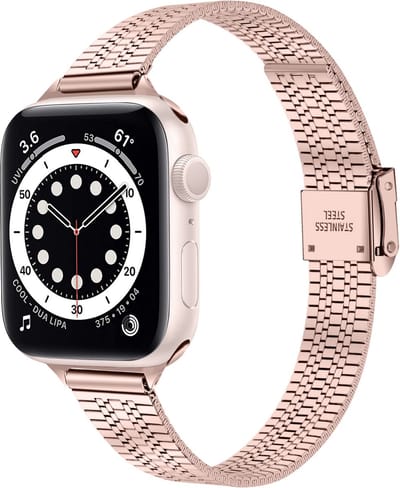 By Qubix - Geschikt voor Apple Watch bandje - Stainless steel slim fit bandje - Rosé goud - Geschikt voor Apple Watch 44mm / 45mm / 46mm / 49mm (Ultra 1,2 en 3) - Smartwatch bandje