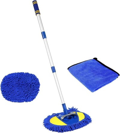 Autowasborstel Set - Schoonmaak Kit - Voertuig Reinigen - Verstelbare Lengte - 90 cm steel - Blauw Geel