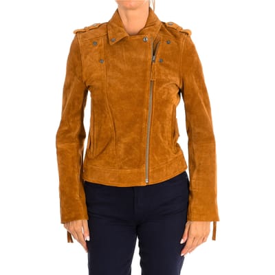 Leren damesjack met korte lange mouwen 9066