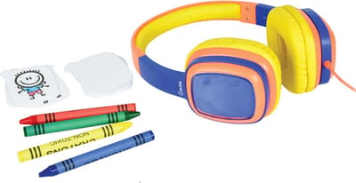 AV:Link geel-blauwe doodle design je eigen hoofdtelefoon voor kinderen