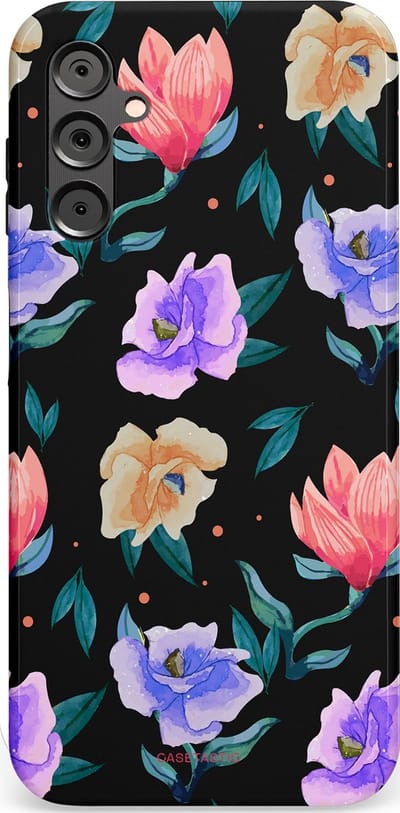 Casetastic hoesje geschikt voor Samsung Galaxy A14 (2023) 5G / Samsung Galaxy A14 (2023) 4G - Dubbellaagse bescherming - Avondtuin - Fashion Case - Zwart Petrol Lavendel