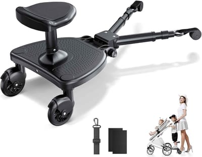 Meerijdplank - Buggy plank - Extra kind mee - Zit en sta optie - Universeel - Zwart