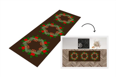 Keukenloper - Loper keuken - Kerstkrans - Hulst - Patronen - 150x50 cm - Keukenloper vinyl