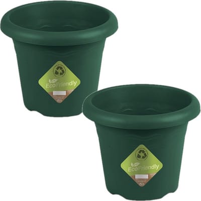Hega Hogar Plantenbak - Set van 2x stuks - donkergroen - kunststof - D22 x H17,5 cm - Plantenbakken/bloembakken voor buiten