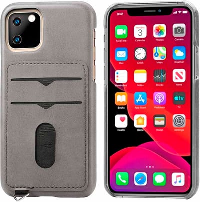 ShieldCase Vintage hoesje met pashouder geschikt voor Apple iPhone 12 / 12 Pro - Leren hoesje met ruimte voor pasjes - Old-school look - grijs