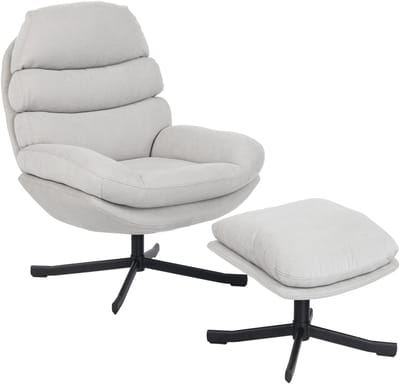 Homcom Accent Chair with Ottoman-Polyester, Staal-78L x 93B x 100H cm-Crèmewit