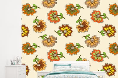 Behang - Fotobehang Design - Bloemen - Retro - Vintage - Breedte 245 cm x hoogte 220 cm