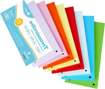 Kleurige Scheidingsbladen Set van 200 - 8 Assortiment Kleuren, Perforated Gerecycled Karton, 180gsm Printbare Papieren Kaarten voor Mappen Sorteren en Organiseren